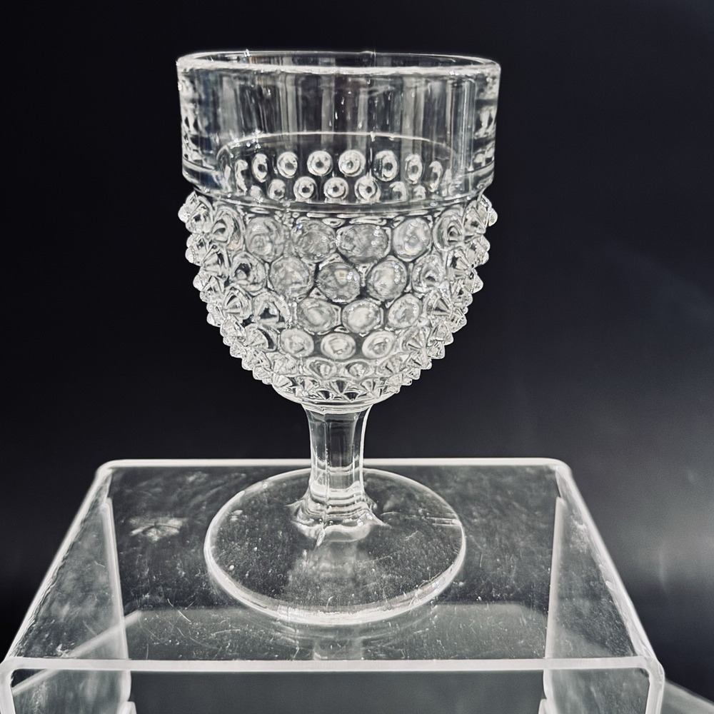 Vintage LG Wright‎ Clear Hobnail Glass Sherry Cordial Goblet - Chip on Base